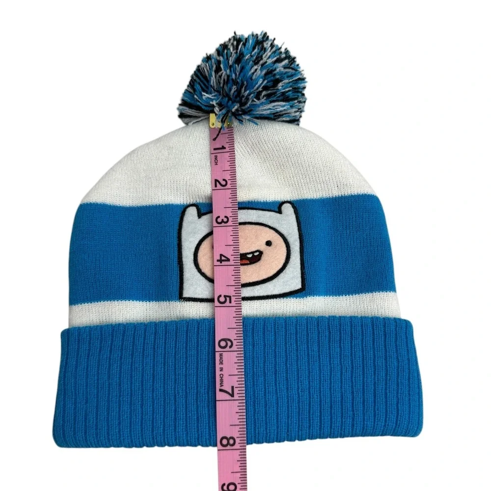Adventure Time Finn Cartoon Network Kids Beanie Hat Blue White Pom‎ Pom
